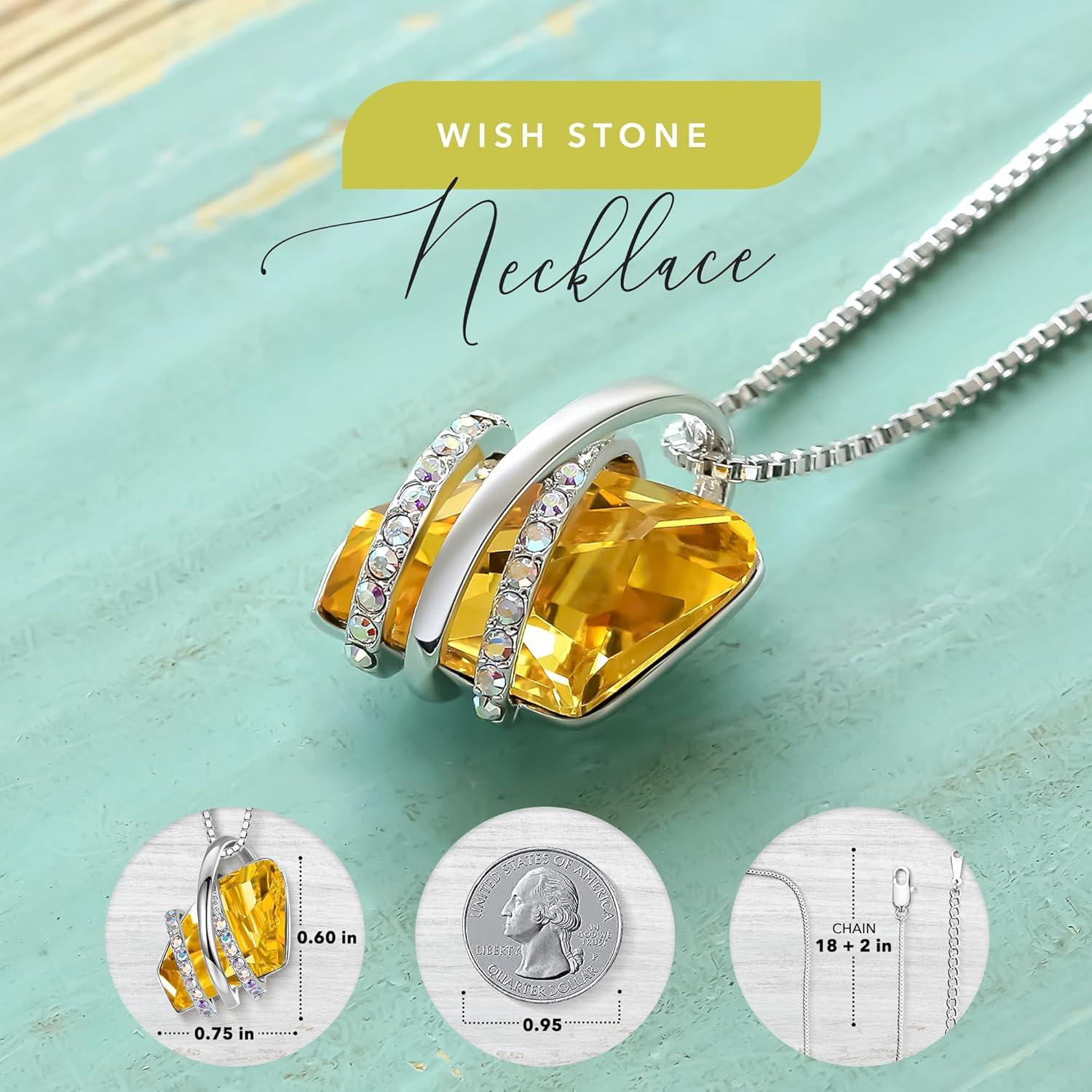 imageLeafael Wish Stone Pendant Necklace with Birthstone Crystal 18K Rose Gold PlatedSilvertone 18 211November BirthstoneCitrine Yellow