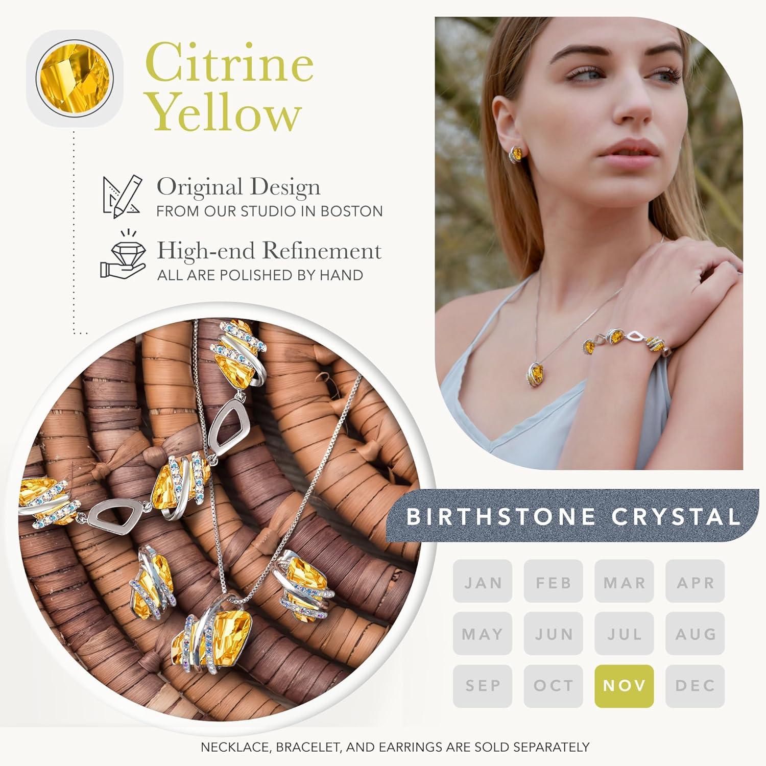 imageLeafael Wish Stone Pendant Necklace with Birthstone Crystal 18K Rose Gold PlatedSilvertone 18 211November BirthstoneCitrine Yellow