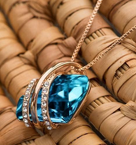 imageLeafael Wish Stone Pendant Necklace with Birthstone Crystal 18K Rose Gold PlatedSilvertone 18 212December BirthstoneZircon Blue