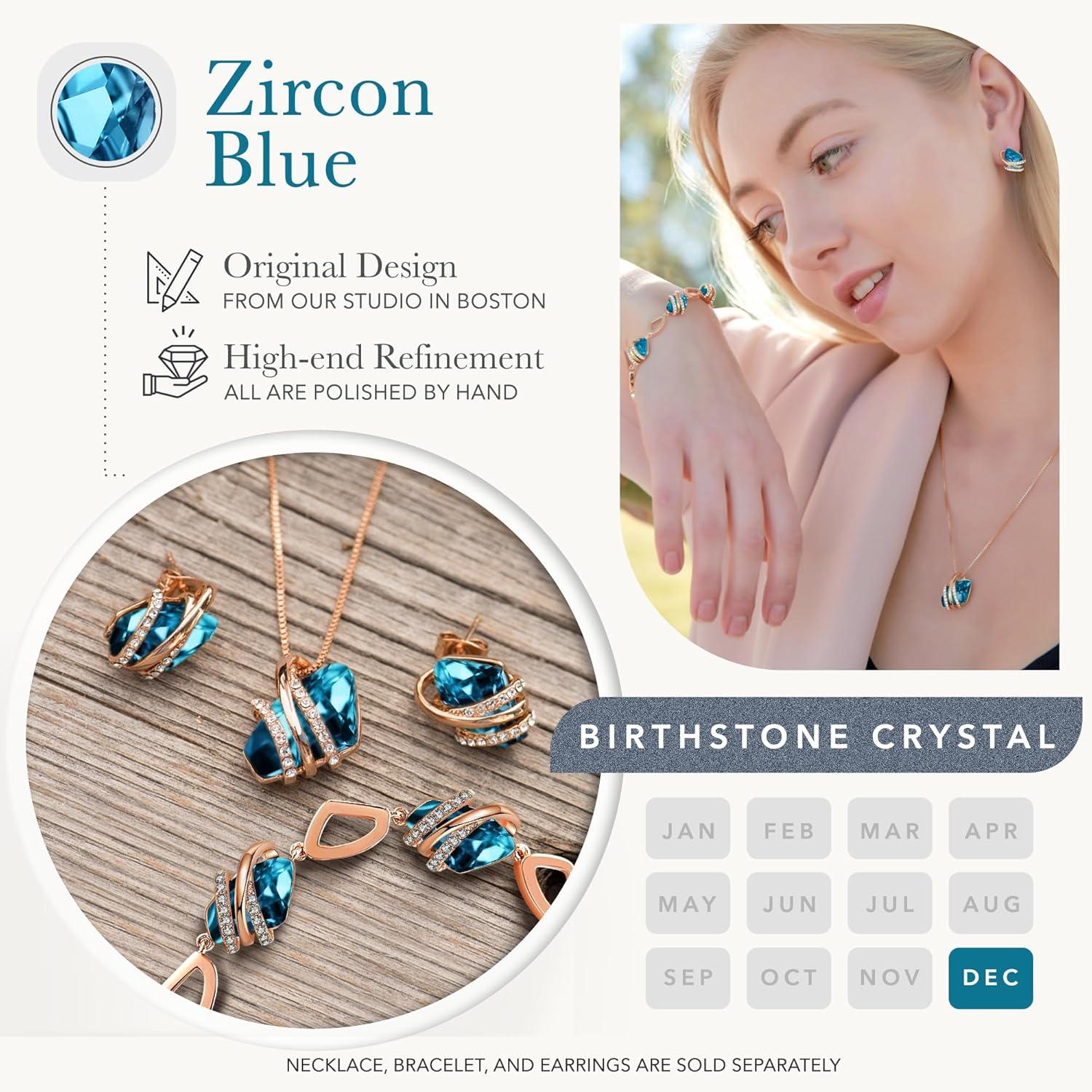imageLeafael Wish Stone Pendant Necklace with Birthstone Crystal 18K Rose Gold PlatedSilvertone 18 212December BirthstoneZircon Blue