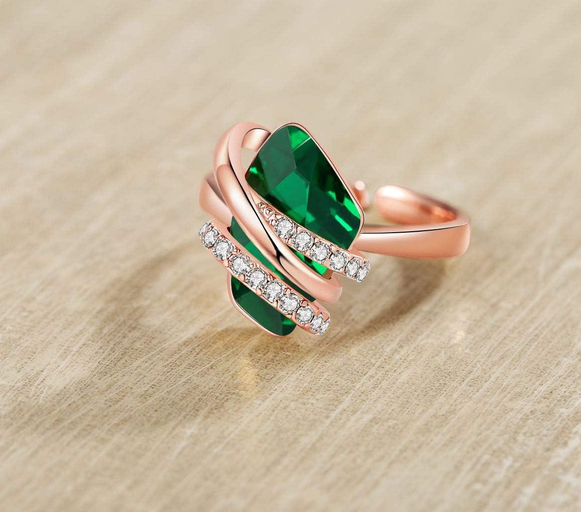 imageLeafael Wish Stone Womens Adjustable Open Ring Crystal Birthstone Jewelry Gifts for Women Rose Gold Plated or Silver Tone Size 658May Birthstone Emerald Green Crystals Rose Gold Plated