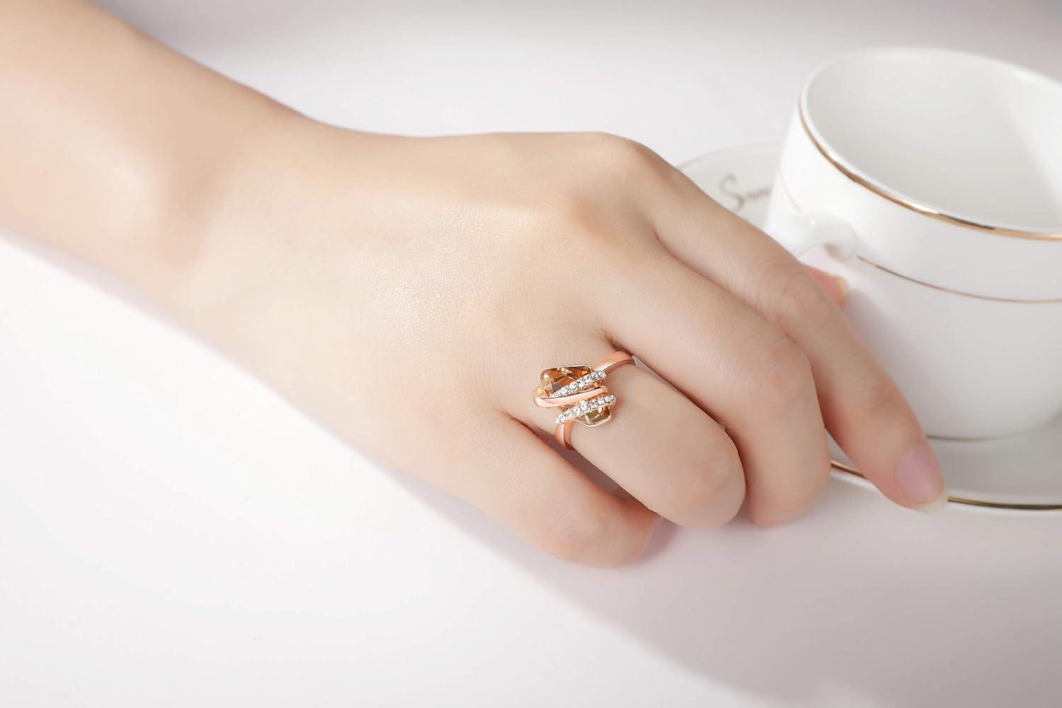 imageLeafael Wish Stone Womens Adjustable Open Ring Crystal Birthstone Jewelry Gifts for Women Rose Gold Plated or Silver Tone Size 658November Birthstone Topaz Amber Brown Crystals Rose Gold Plated