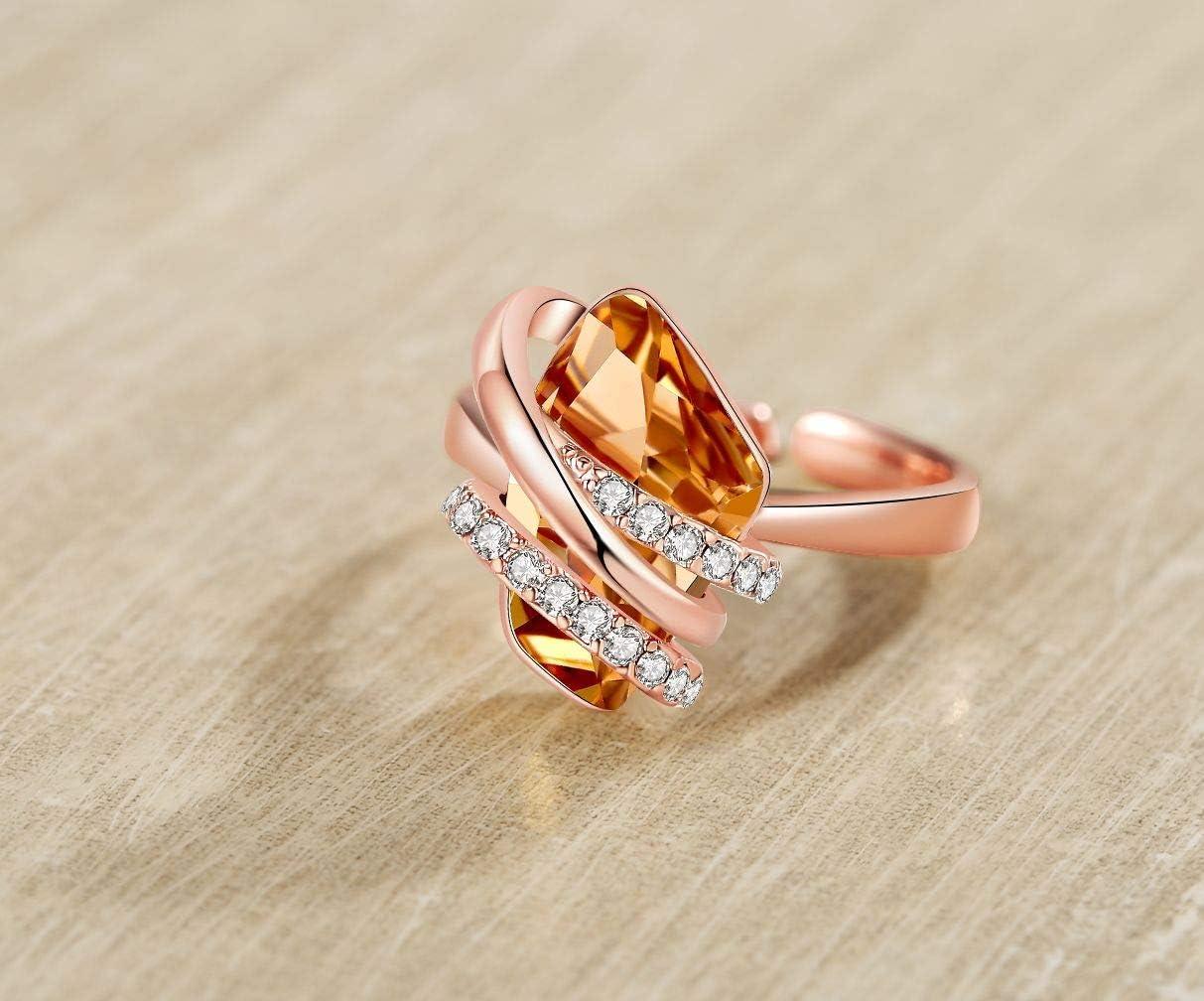 imageLeafael Wish Stone Womens Adjustable Open Ring Crystal Birthstone Jewelry Gifts for Women Rose Gold Plated or Silver Tone Size 658November Birthstone Topaz Amber Brown Crystals Rose Gold Plated