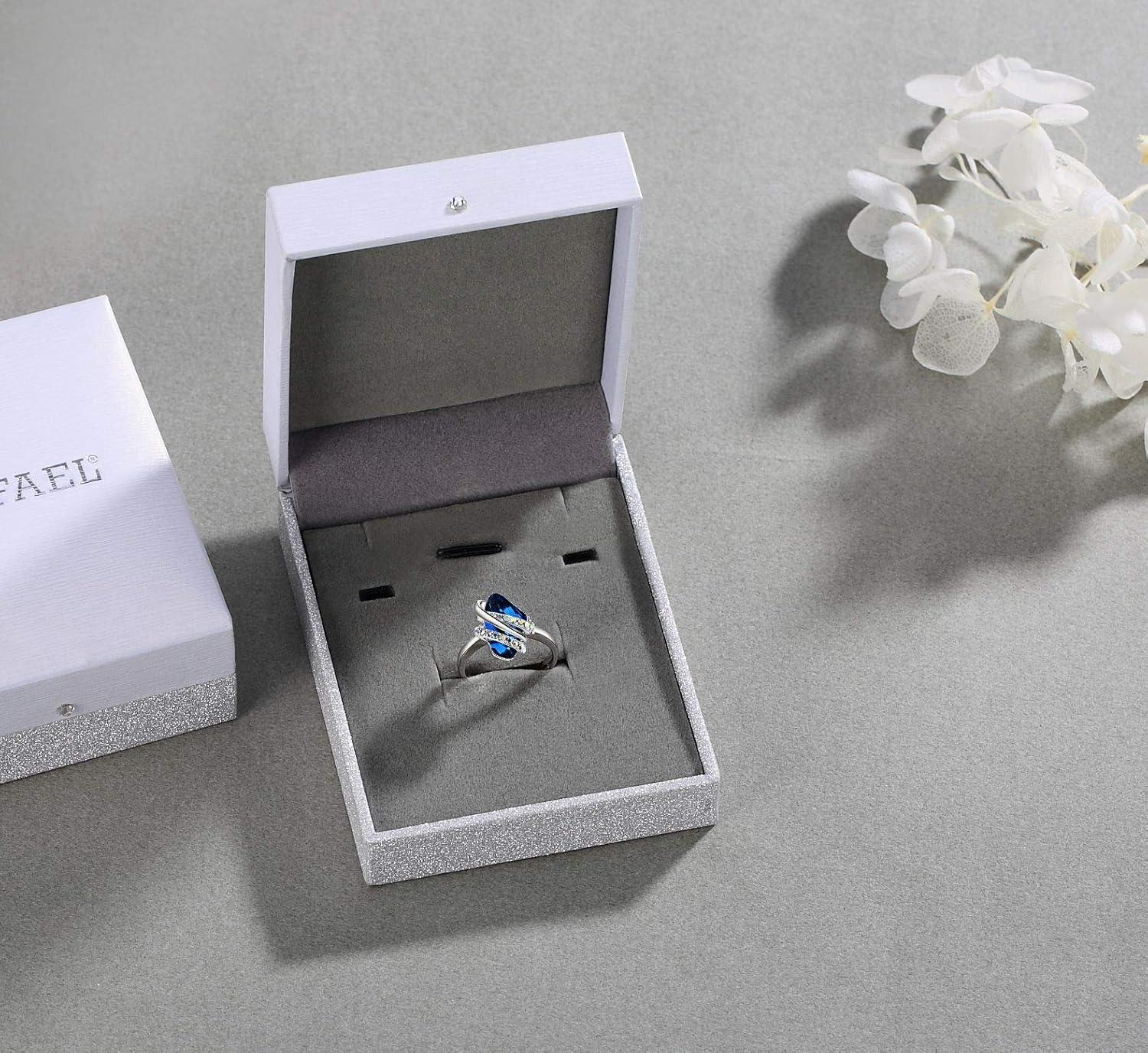 imageLeafael Wish Stone Womens Adjustable Open Ring Crystal Birthstone Jewelry Gifts for Women Rose Gold Plated or Silver Tone Size 658September Birthstone Sapphire Blue Crystals Silver Tone