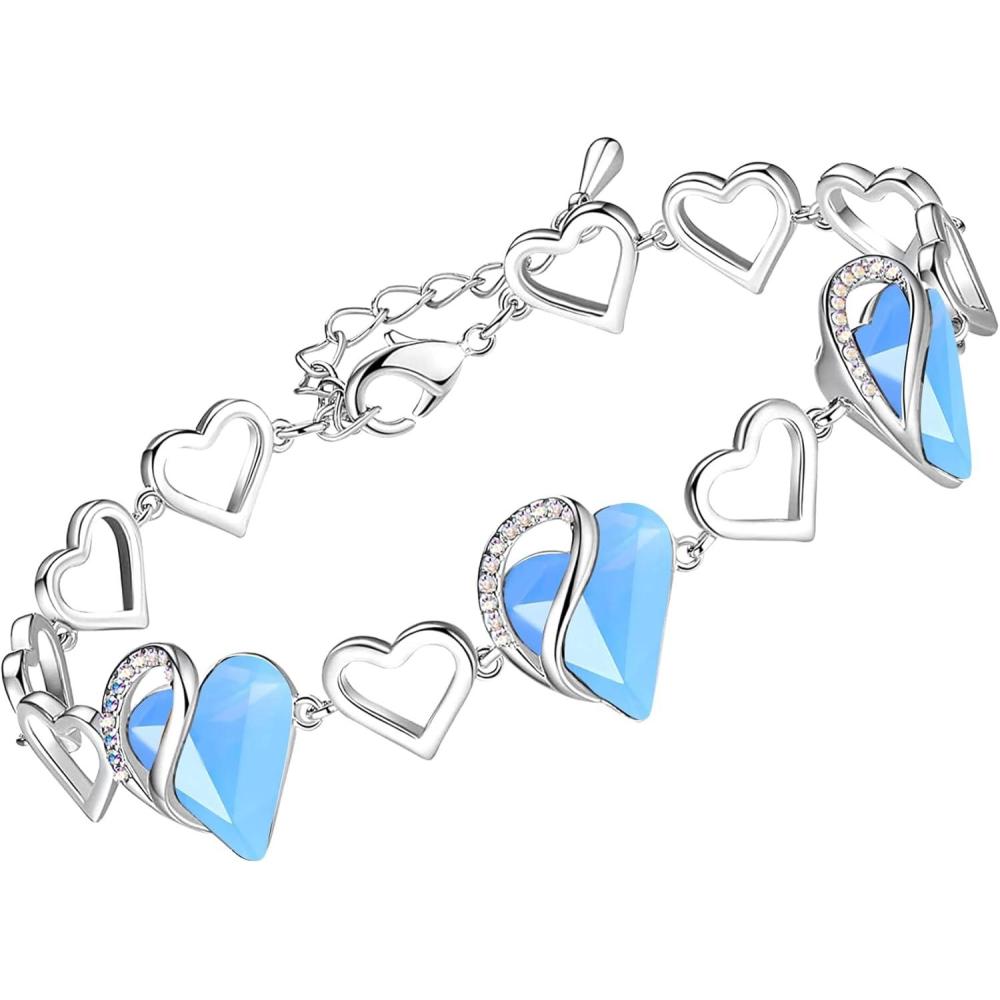 imageLeafael Infinity Love Heart Link Bracelets Birthstone or Healing Stone Crystal Bracelet for Women Silver Tone Jewelry Gifts for Her 7inch Chain and 2inch Extender13bHealing Stone for CommunicationOwyhee Opal Blue