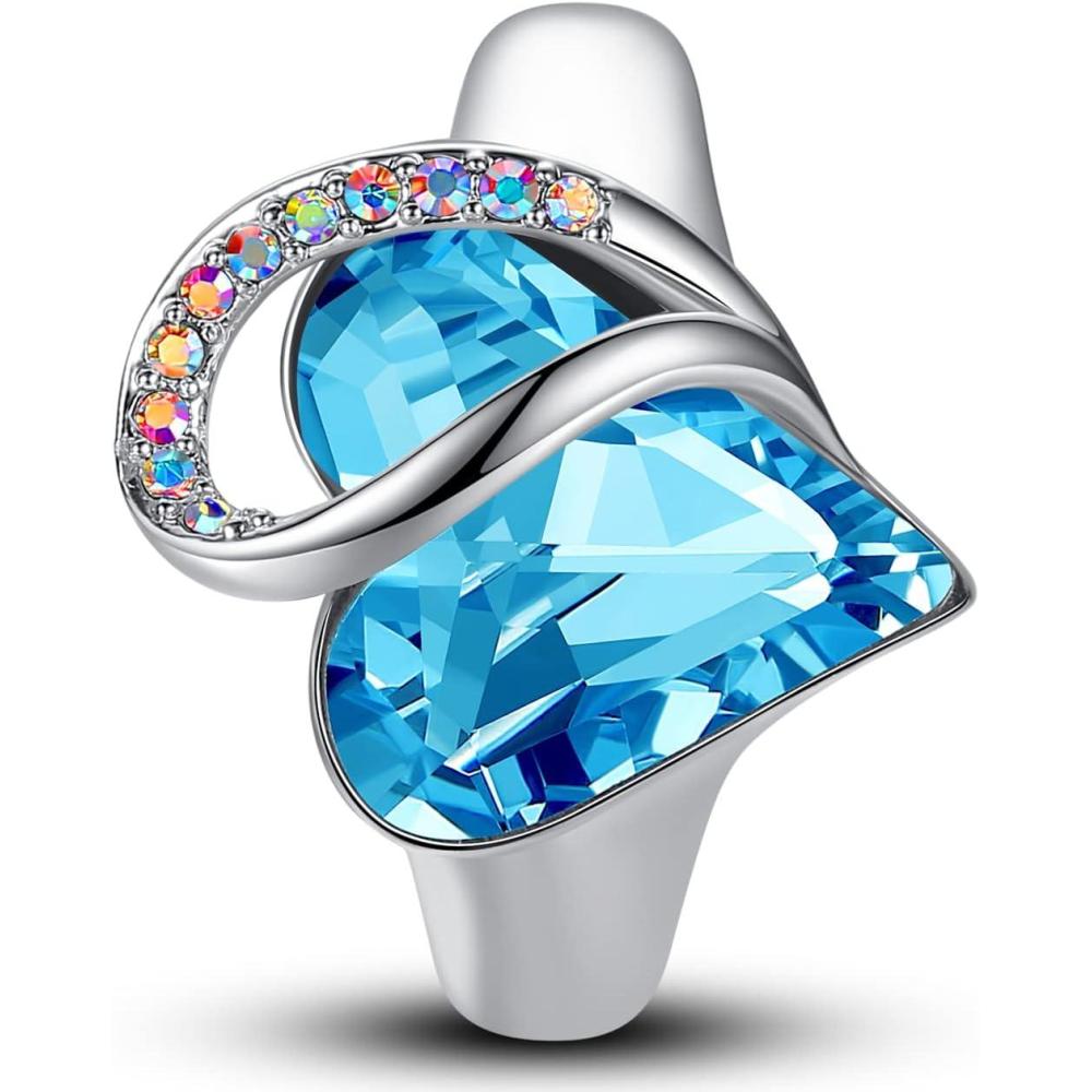 imageLeafael Infinity Love Womens Adjustable Crystal Heart Ring with Birthstone Crystals Healing Stones Jewelry Gifts for Women Birthdays Valentines Day Mothers Day SilverTone Open End Size 65809bDecemberCalmnessAquamarine Blue