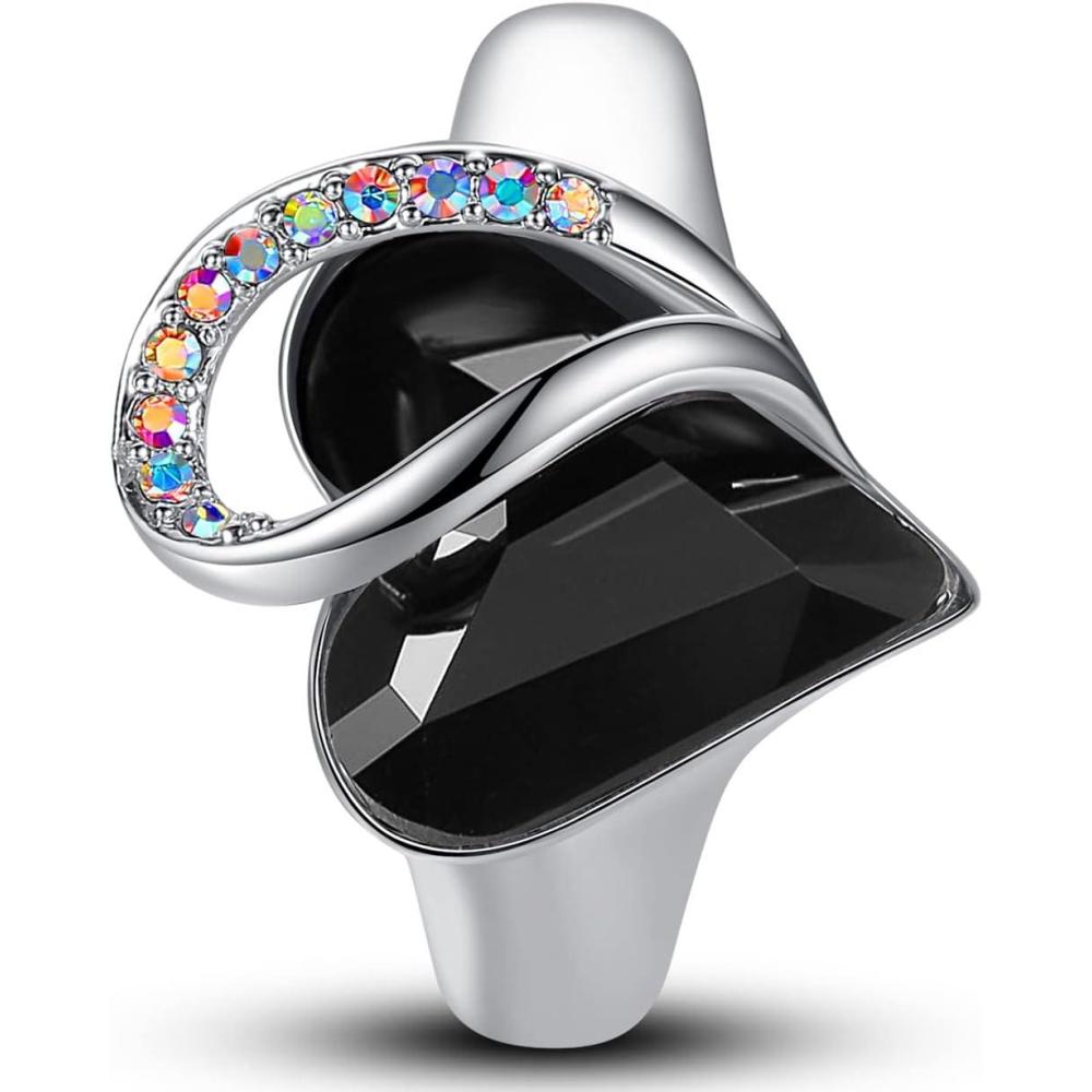 imageLeafael Infinity Love Womens Adjustable Crystal Heart Ring with Birthstone Crystals Healing Stones Jewelry Gifts for Women Birthdays Valentines Day Mothers Day SilverTone Open End Size 65817aProtectionJet Black