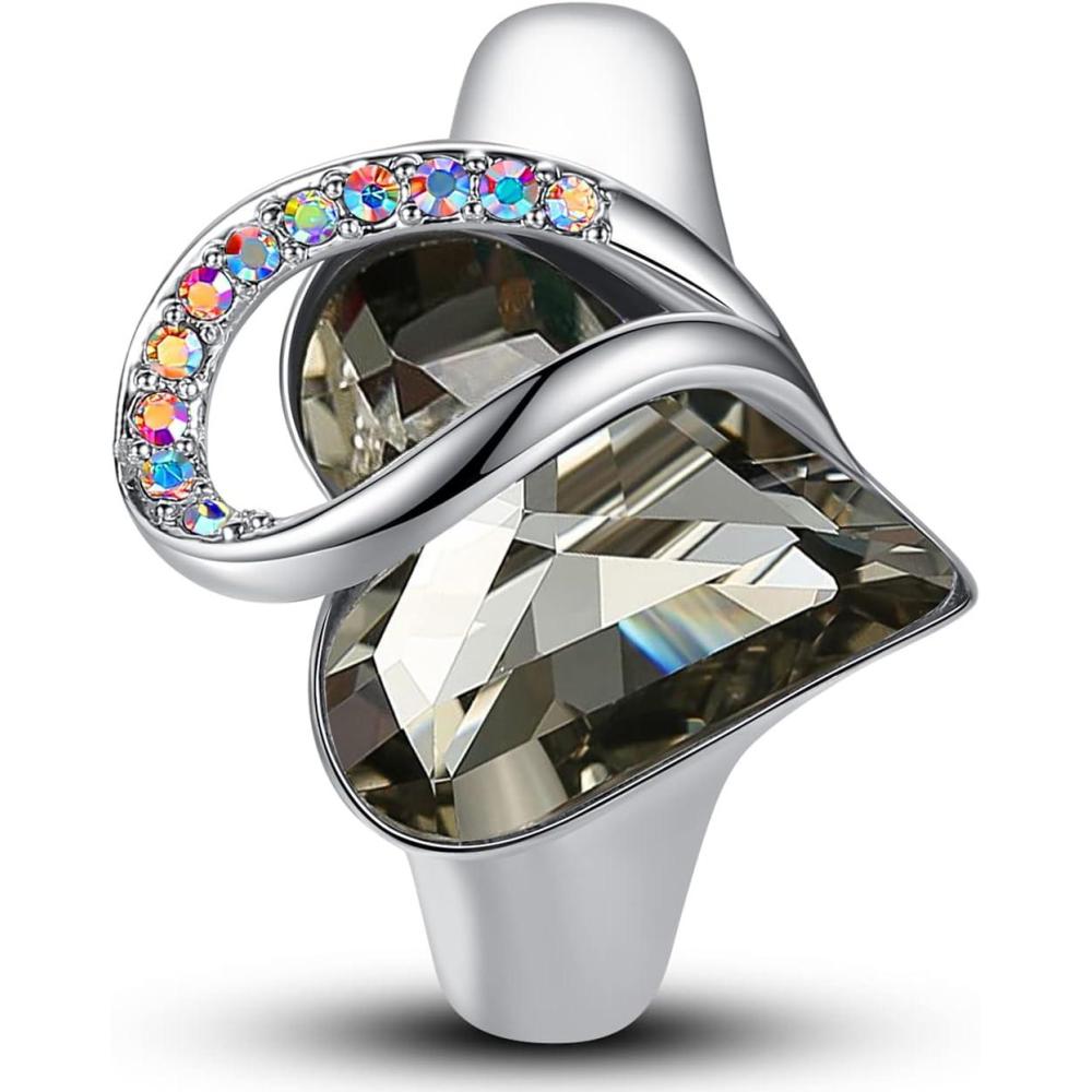 imageLeafael Infinity Love Womens Adjustable Crystal Heart Ring with Birthstone Crystals Healing Stones Jewelry Gifts for Women Birthdays Valentines Day Mothers Day SilverTone Open End Size 65817bProtectionCrystal Black