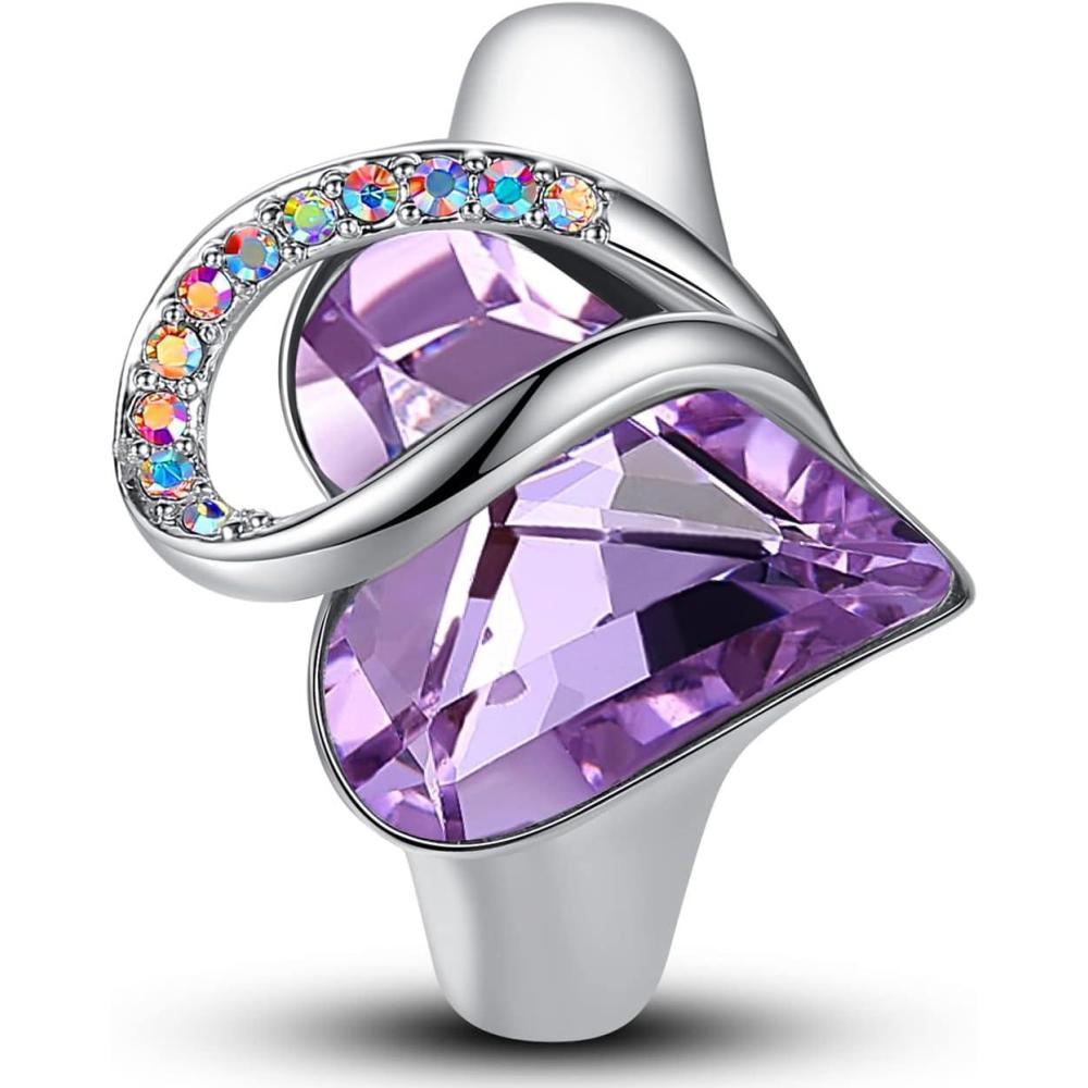 imageLeafael Infinity Love Womens Adjustable Crystal Heart Ring with Birthstone Crystals Healing Stones Jewelry Gifts for Women Birthdays Valentines Day Mothers Day SilverTone Open End Size 65804JuneRecoveryAlexandrite Purple