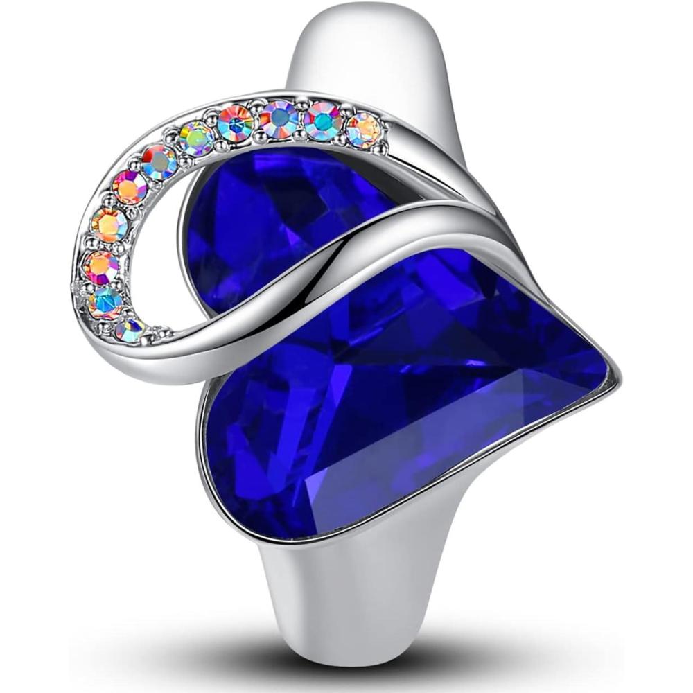 imageLeafael Infinity Love Womens Adjustable Crystal Heart Ring with Birthstone Crystals Healing Stones Jewelry Gifts for Women Birthdays Valentines Day Mothers Day SilverTone Open End Size 65810cSeptemberWisdomSapphire Blue