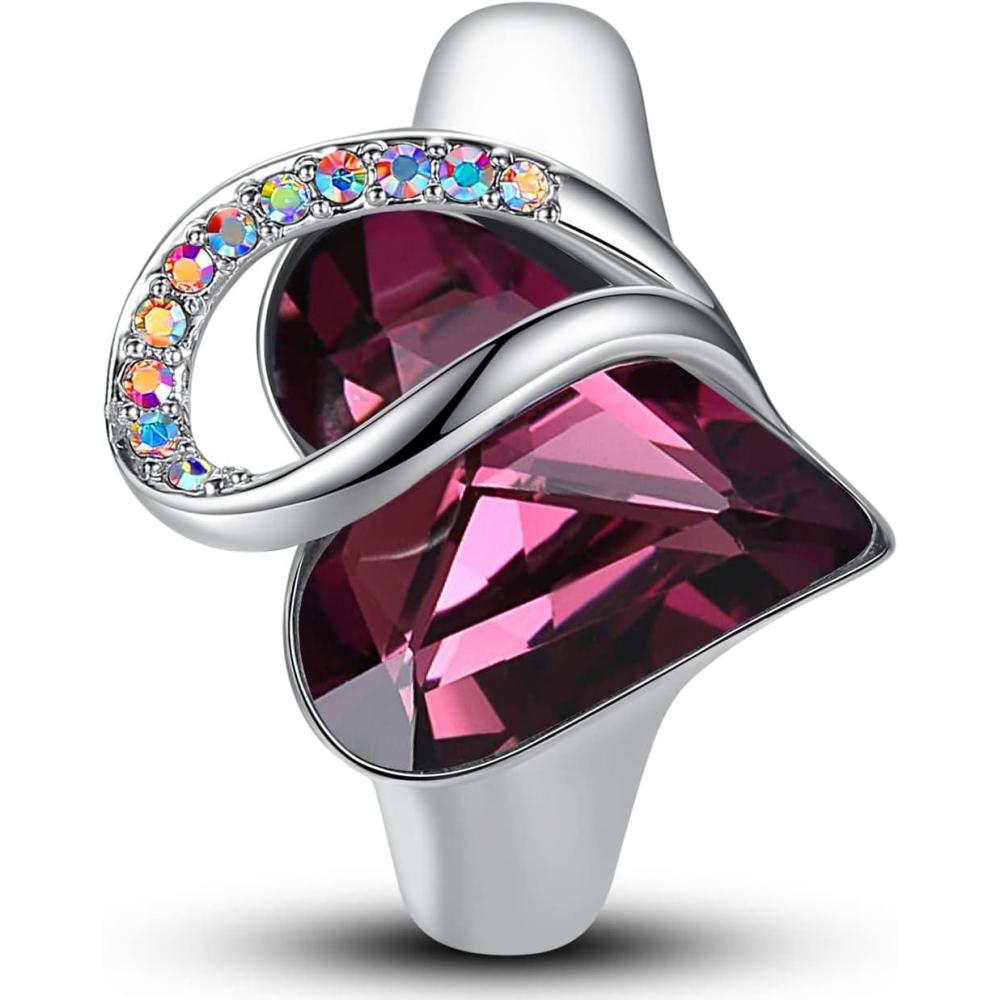 imageLeafael Infinity Love Womens Adjustable Crystal Heart Ring with Birthstone Crystals Healing Stones Jewelry Gifts for Women Birthdays Valentines Day Mothers Day SilverTone Open End Size 65802FebruaryInspirationAmethyst Pink