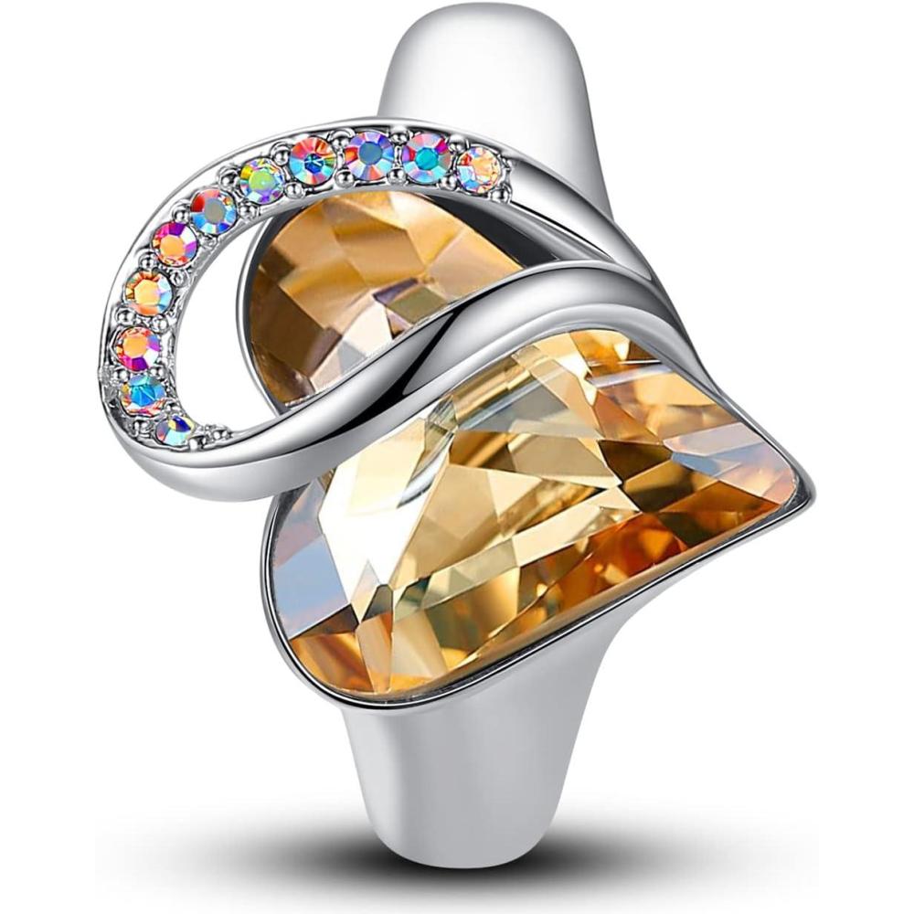 imageLeafael Infinity Love Womens Adjustable Crystal Heart Ring with Birthstone Crystals Healing Stones Jewelry Gifts for Women Birthdays Valentines Day Mothers Day SilverTone Open End Size 65816bNovemberPowerGolden Yellow Shade