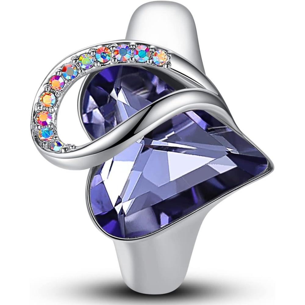 imageLeafael Infinity Love Womens Adjustable Crystal Heart Ring with Birthstone Crystals Healing Stones Jewelry Gifts for Women Birthdays Valentines Day Mothers Day SilverTone Open End Size 65805FebruaryGrowthTanzanite Purple