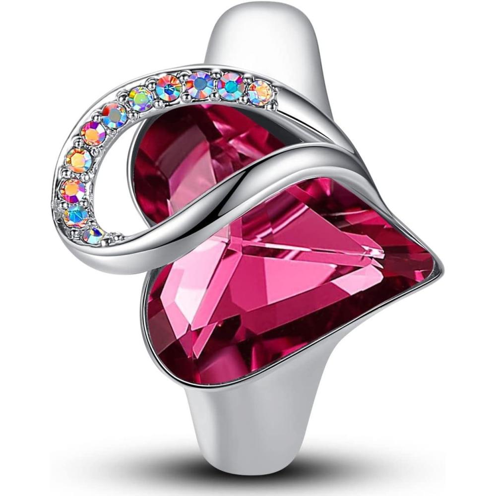 imageLeafael Infinity Love Womens Adjustable Crystal Heart Ring with Birthstone Crystals Healing Stones Jewelry Gifts for Women Birthdays Valentines Day Mothers Day SilverTone Open End Size 65803aOctoberCompassionTourmaline Pink