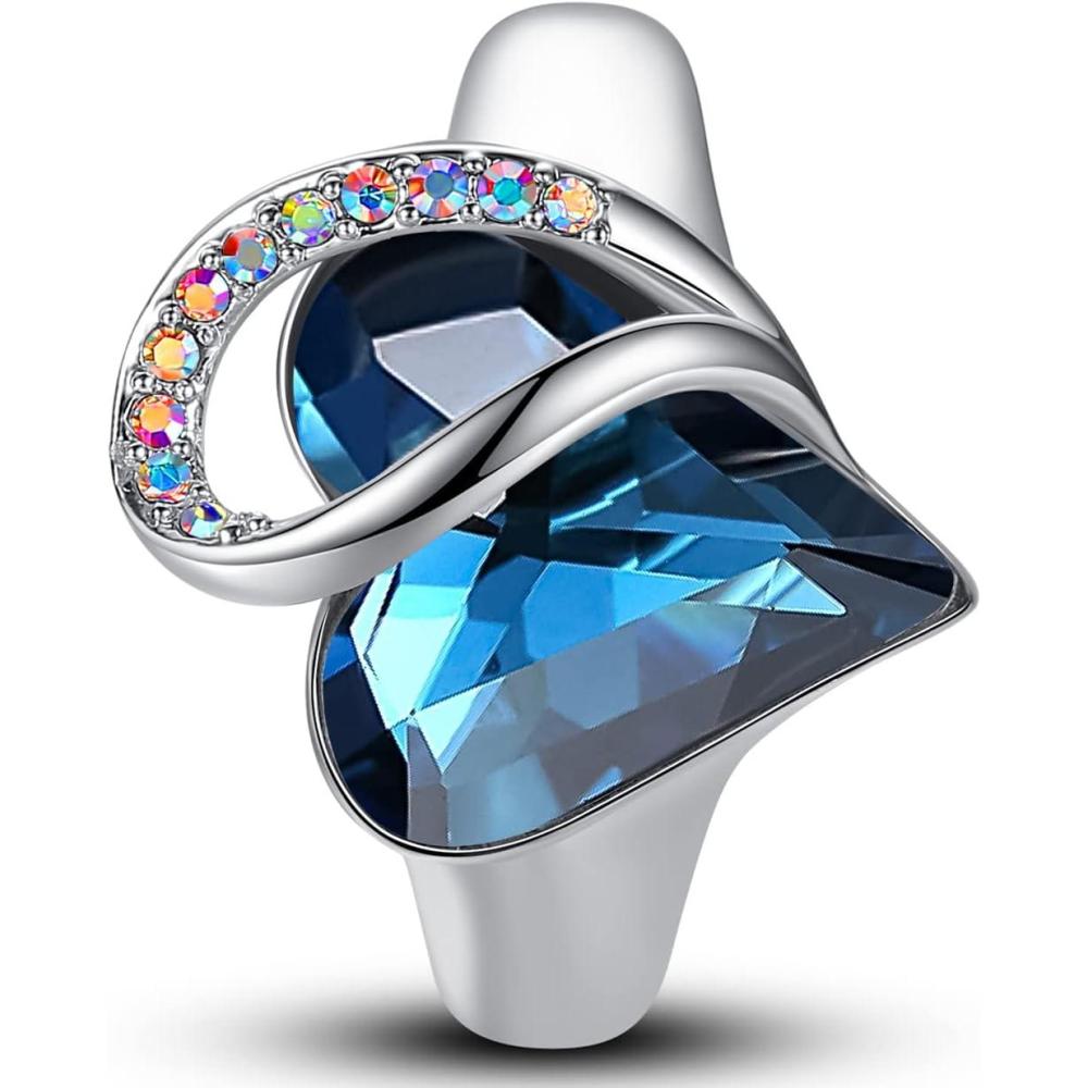 imageLeafael Infinity Love Womens Adjustable Crystal Heart Ring with Birthstone Crystals Healing Stones Jewelry Gifts for Women Birthdays Valentines Day Mothers Day SilverTone Open End Size 65810aSeptemberImaginationBermuda Blue