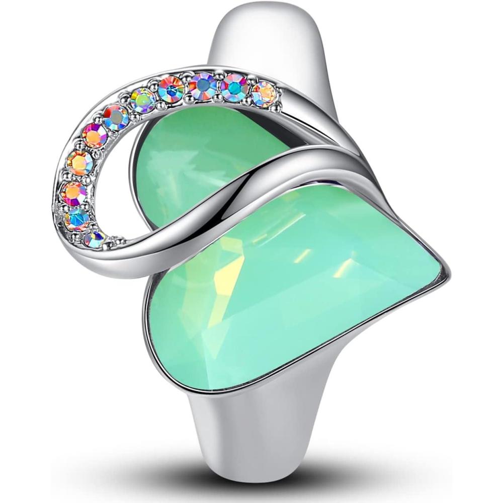 imageLeafael Infinity Love Womens Adjustable Crystal Heart Ring with Birthstone Crystals Healing Stones Jewelry Gifts for Women Birthdays Valentines Day Mothers Day SilverTone Open End Size 65814LuckJade Opal Green
