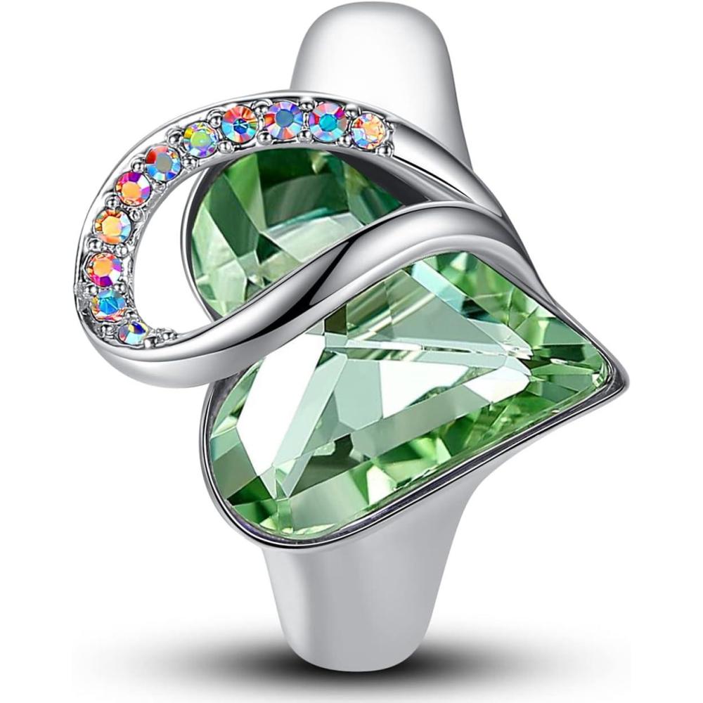 imageLeafael Infinity Love Womens Adjustable Crystal Heart Ring with Birthstone Crystals Healing Stones Jewelry Gifts for Women Birthdays Valentines Day Mothers Day SilverTone Open End Size 65812bAugustConfidenceLight Chrysolite Green