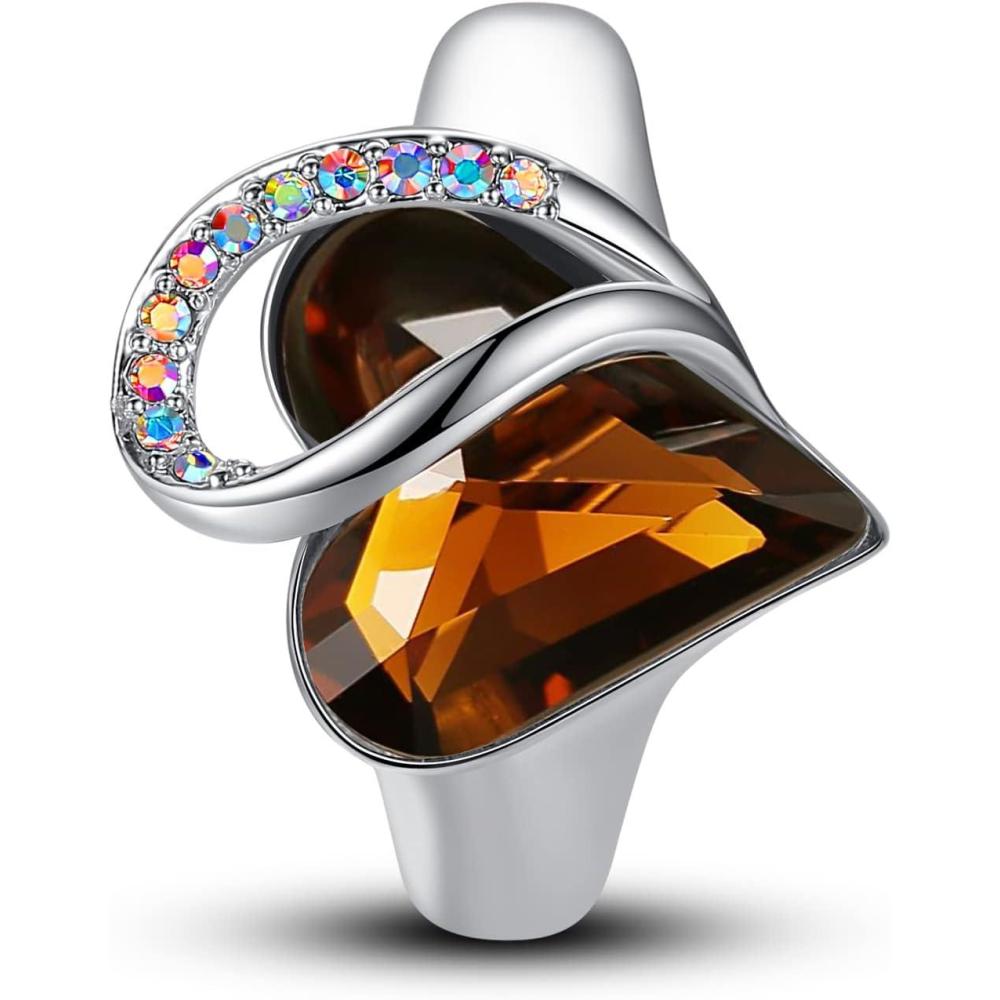 imageLeafael Infinity Love Womens Adjustable Crystal Heart Ring with Birthstone Crystals Healing Stones Jewelry Gifts for Women Birthdays Valentines Day Mothers Day SilverTone Open End Size 65816eNovemberStress ReliefDark Topaz Brown