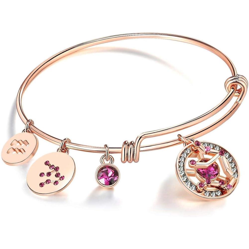imageLeafael Superstar Zodiac Expandable Bangle Bracelet Made with Premium Crystals Horoscope Constellation October November Birthstone Topaz Brown Jewelry Rose Gold Plated 7Aquarius 121219  Special Edition  Birthstone Amethyst Dark Pink