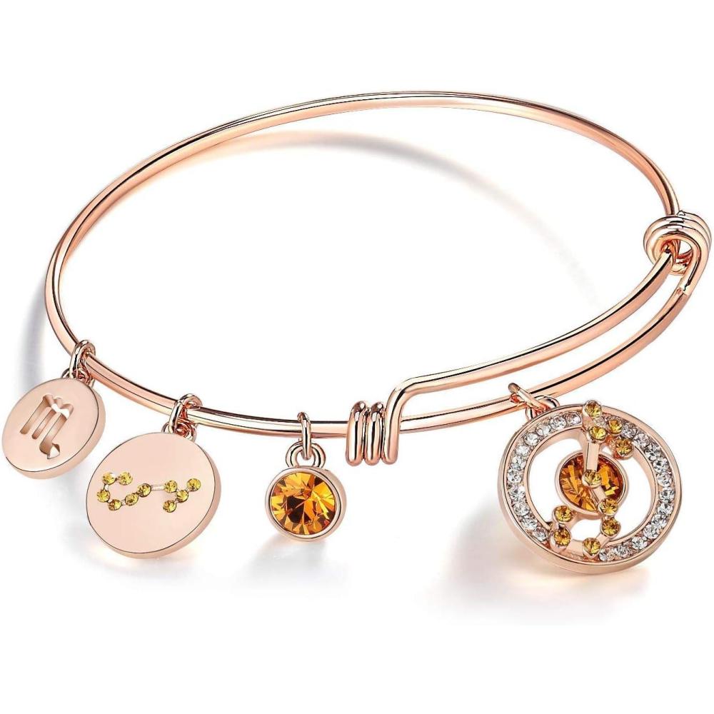 imageLeafael Superstar Zodiac Expandable Bangle Bracelet Made with Premium Crystals Horoscope Constellation October November Birthstone Topaz Brown Jewelry Rose Gold Plated 7Scorpio 1023 1122 Birthstone Topaz Yellow