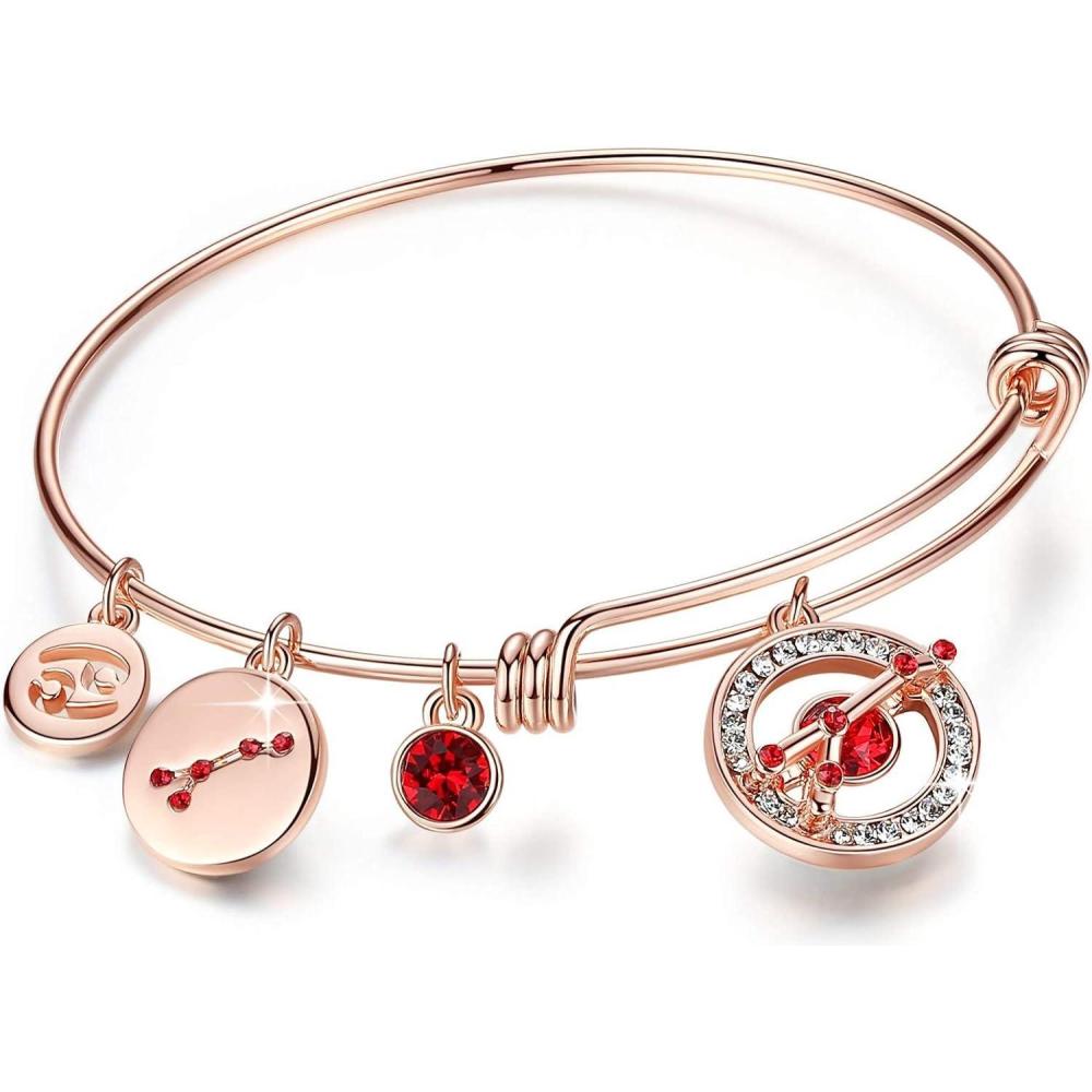 imageLeafael Superstar Zodiac Expandable Bangle Bracelet Made with Premium Crystals Horoscope Constellation October November Birthstone Topaz Brown Jewelry Rose Gold Plated 7Cancer 622722 Special Edition Birthstone Siam Ruby Red