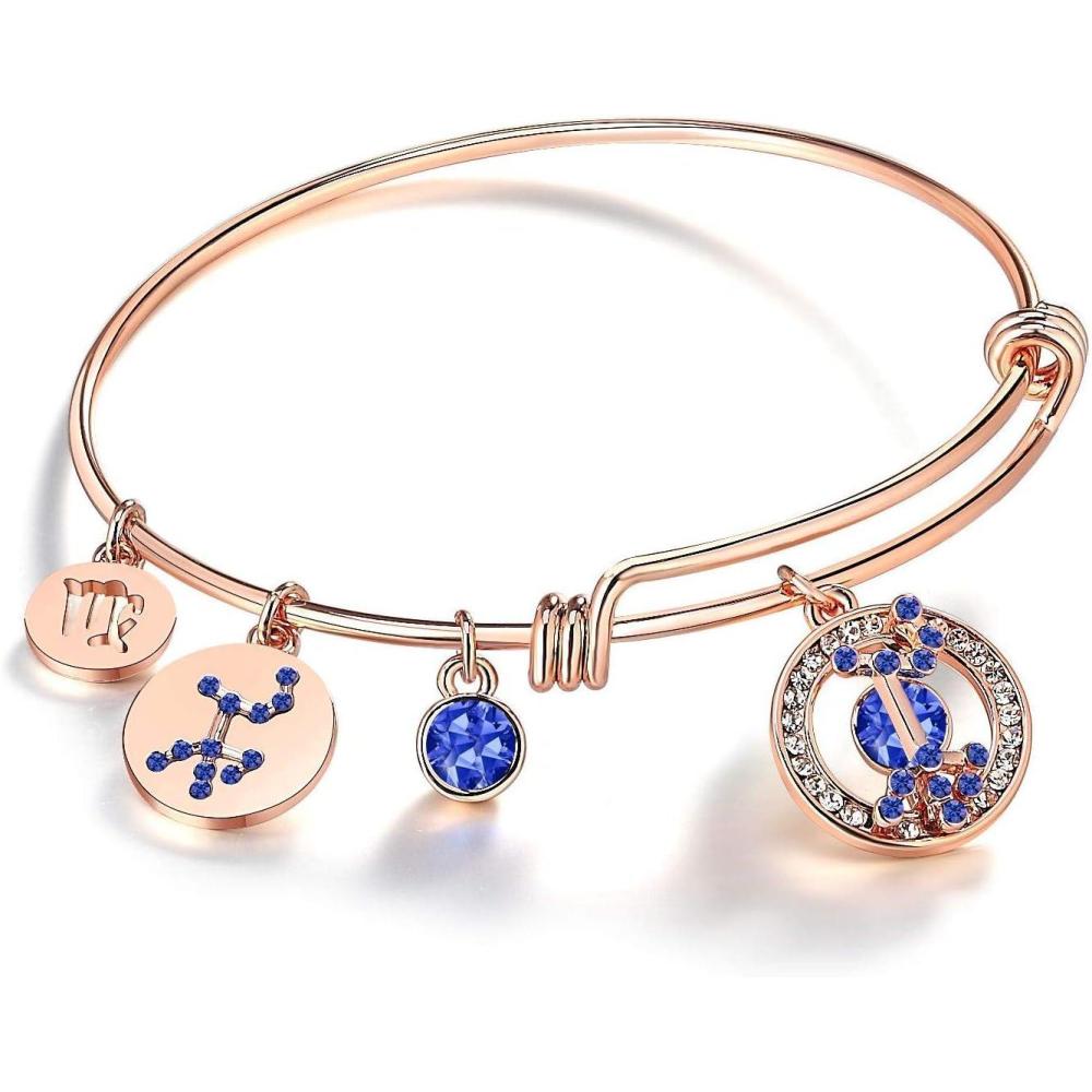 imageLeafael Superstar Zodiac Expandable Bangle Bracelet Made with Premium Crystals Horoscope Constellation October November Birthstone Topaz Brown Jewelry Rose Gold Plated 7Virgo 823922 Special Edition Birthstone Sapphire Blue