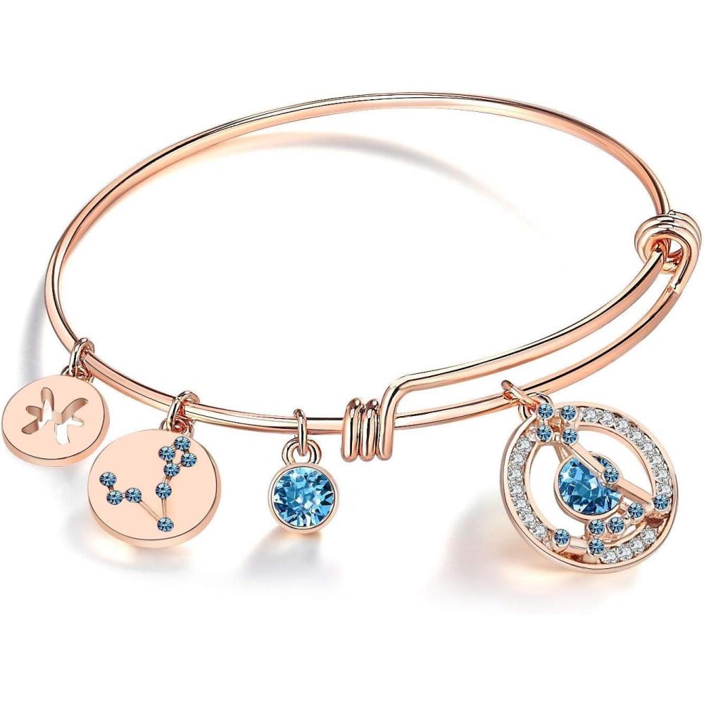 imageLeafael Superstar Zodiac Expandable Bangle Bracelet Made with Premium Crystals Horoscope Constellation October November Birthstone Topaz Brown Jewelry Rose Gold Plated 7Pisces 220320 Special Edition Birthstone Aquamarine Blue