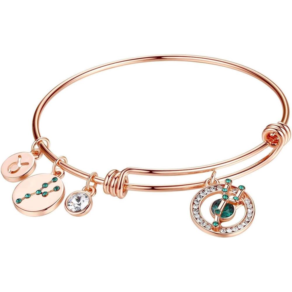 imageLeafael Superstar Zodiac Expandable Bangle Bracelet Made with Premium Crystals Horoscope Constellation October November Birthstone Topaz Brown Jewelry Rose Gold Plated 7Taurus 420520 Special Edition Birthstone Emerald Green
