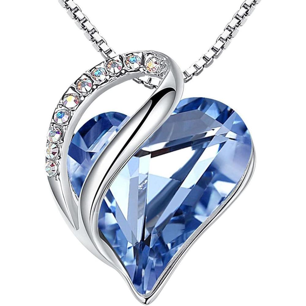 imageLeafael Valentines Day Gift Necklaces for Women Infinity Love Birthstone Heart Crystal Pendant Birthday Anniversary Jewelry for Wife Mom and Her Silver Plated 18 2 Adjustable Chain03March DecemberLight Sapphire Blue