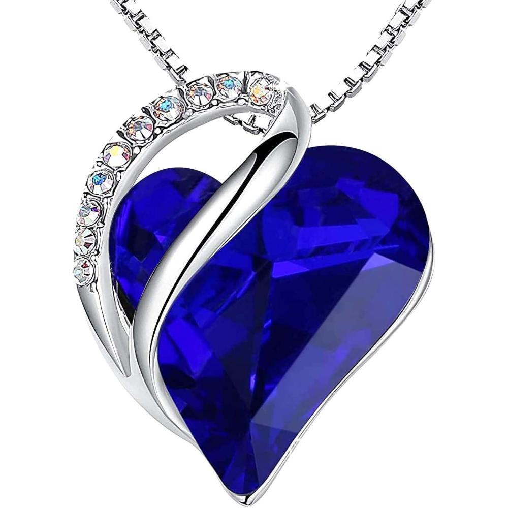 imageLeafael Valentines Day Gift Necklaces for Women Infinity Love Birthstone Heart Crystal Pendant Birthday Anniversary Jewelry for Wife Mom and Her Silver Plated 18  2 Adjustable Chain09bSeptemberSapphire Blue