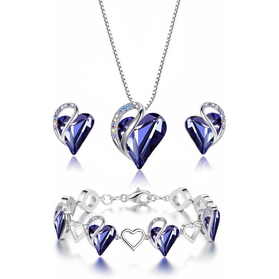 imageLeafael Valentines Day Gift Necklaces for Women Infinity Love Birthstone Heart Crystal Pendant Birthday Anniversary Jewelry for Wife Mom and Her Silver Plated 18 2 Adjustable Chain02bSetFebruaryTanzanite Purple