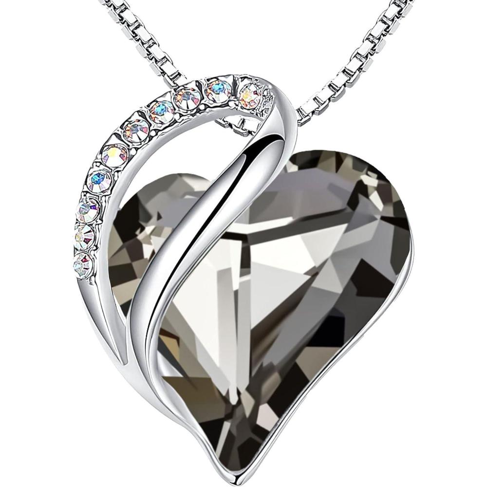 imageLeafael Valentines Day Gift Necklaces for Women Infinity Love Birthstone Heart Crystal Pendant Birthday Anniversary Jewelry for Wife Mom and Her Silver Plated 18 2 Adjustable Chain13cProtectionCrystal Black