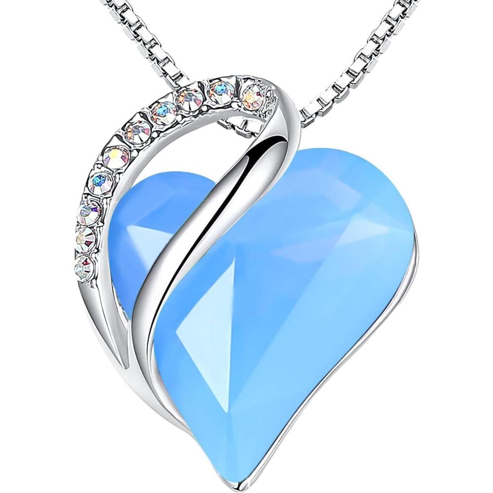 imageLeafael Valentines Day Gift Necklaces for Women Infinity Love Birthstone Heart Crystal Pendant Birthday Anniversary Jewelry for Wife Mom and Her Silver Plated 18 2 Adjustable Chain18CommunicationOwyhee Opal Blue