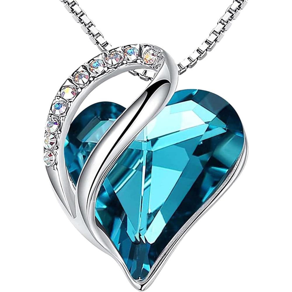 imageLeafael Valentines Day Gift Necklaces for Women Infinity Love Birthstone Heart Crystal Pendant Birthday Anniversary Jewelry for Wife Mom and Her Silver Plated 18 2 Adjustable Chain12bDecemberIndicolite Zircon Blue