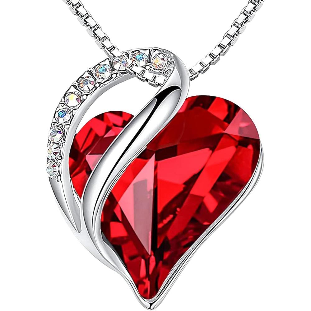 imageLeafael Valentines Day Gift Necklaces for Women Infinity Love Birthstone Heart Crystal Pendant Birthday Anniversary Jewelry for Wife Mom and Her Silver Plated 18 2 Adjustable Chain01January JulySiam Ruby Red