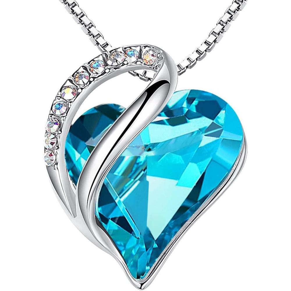 imageLeafael Valentines Day Gift Necklaces for Women Infinity Love Birthstone Heart Crystal Pendant Birthday Anniversary Jewelry for Wife Mom and Her Silver Plated 18  2 Adjustable Chain12aDecemberAquamarine Blue