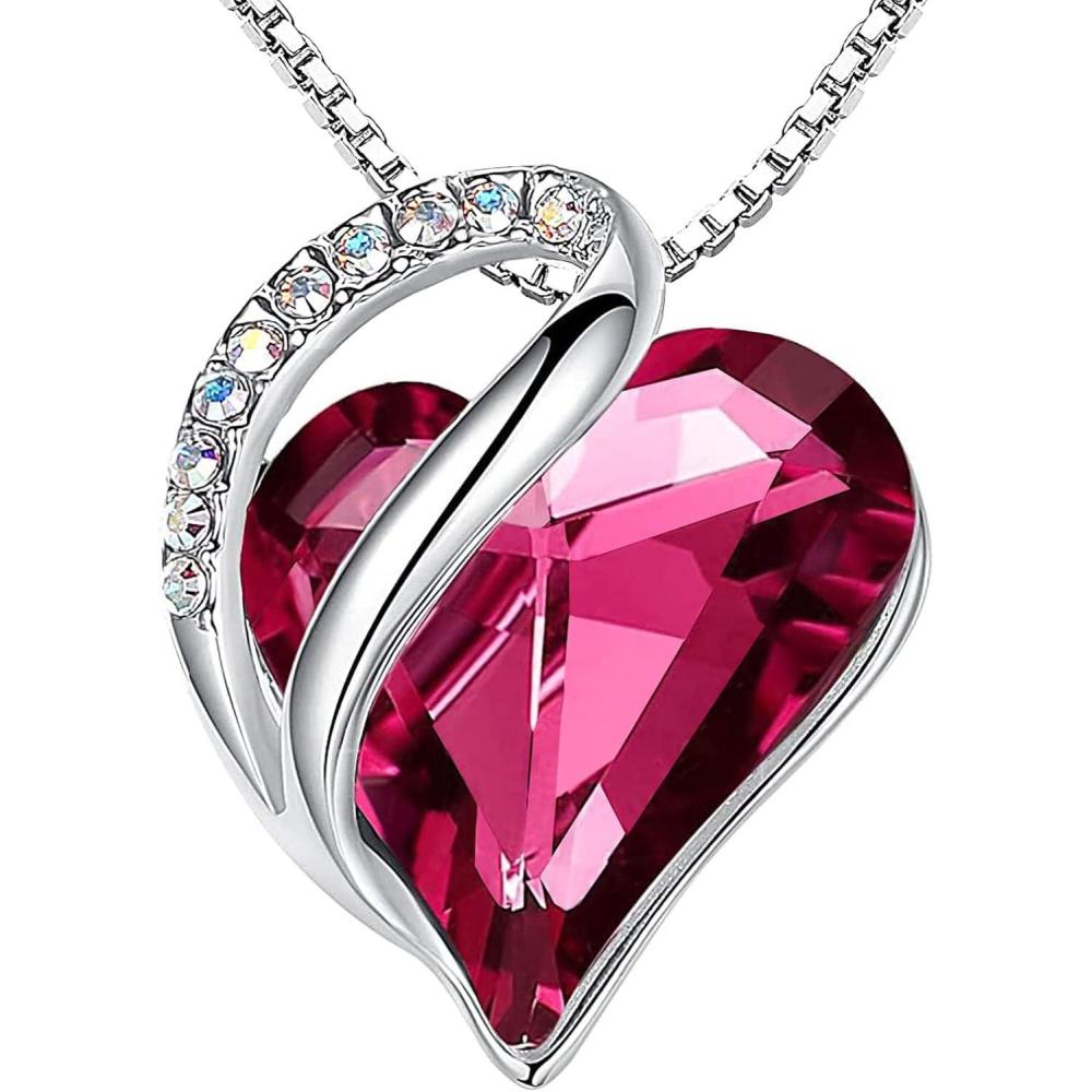 imageLeafael Valentines Day Gift Necklaces for Women Infinity Love Birthstone Heart Crystal Pendant Birthday Anniversary Jewelry for Wife Mom and Her Silver Plated 18  2 Adjustable Chain10bOctoberTourmaline Pink