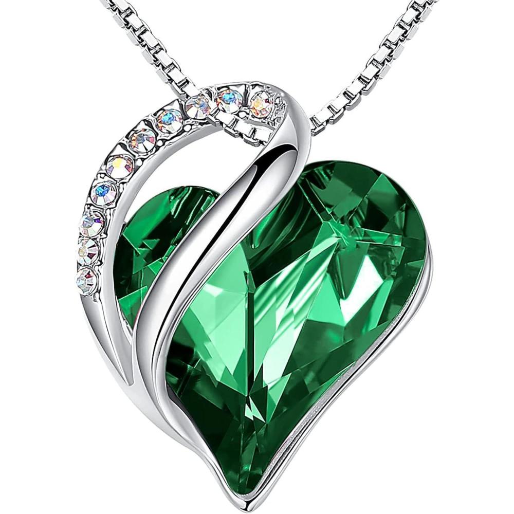 imageLeafael Valentines Day Gift Necklaces for Women Infinity Love Birthstone Heart Crystal Pendant Birthday Anniversary Jewelry for Wife Mom and Her Silver Plated 18 2 Adjustable Chain05MayEmerald Green