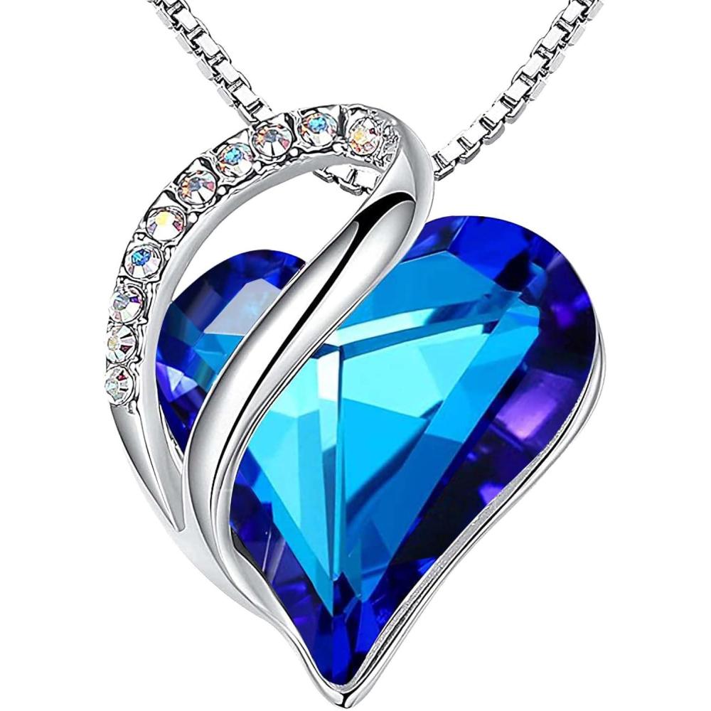 imageLeafael Valentines Day Gift Necklaces for Women Infinity Love Birthstone Heart Crystal Pendant Birthday Anniversary Jewelry for Wife Mom and Her Silver Plated 18  2 Adjustable Chain09cSeptemberRainbow Sapphire Blue