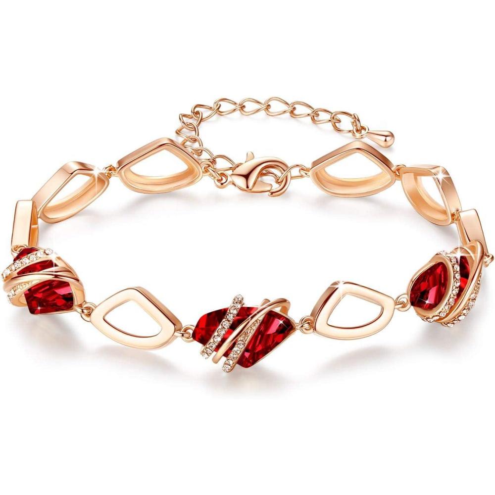 imageLeafael Wish Stone Link Charm Bracelet with Birthstone Crystals Rose Gold Plated or Silvertone 7201January July Birthstone CrystalRuby Red