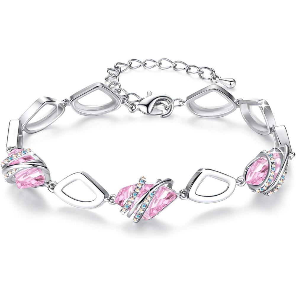 imageLeafael Wish Stone Link Charm Bracelet with Birthstone Crystals Rose Gold Plated or Silvertone 7210October Birthstone Light Rosaline Pink