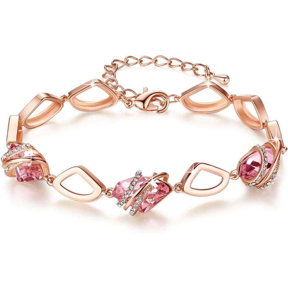 imageLeafael Wish Stone Link Charm Bracelet with Birthstone Crystals Rose Gold Plated or Silvertone 7210October Birthstone CrystalVintage Pink