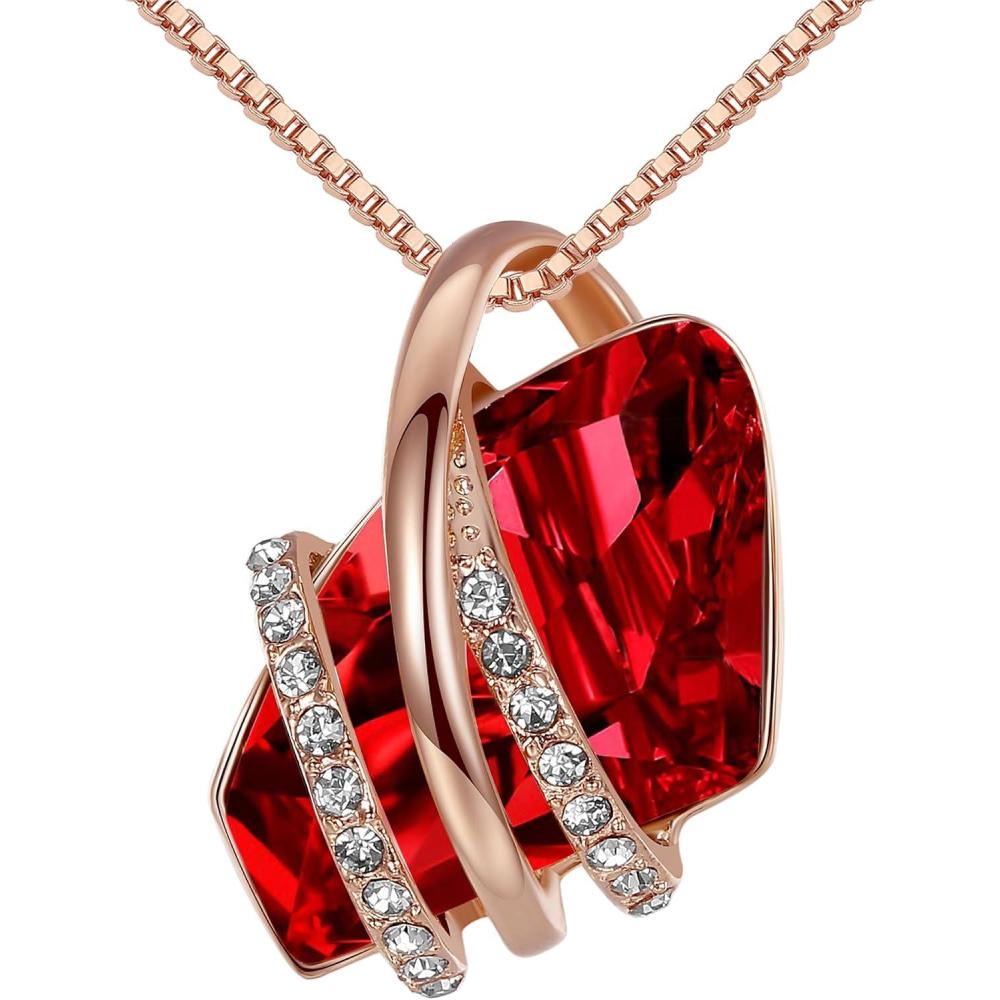 imageLeafael Wish Stone Pendant Necklace with Birthstone Crystal 18K Rose Gold PlatedSilvertone 18 201January July BirthstoneRuby Red