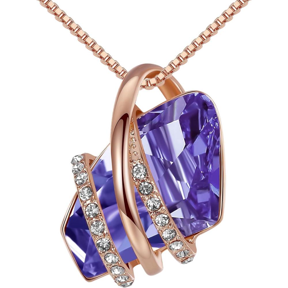 imageLeafael Wish Stone Pendant Necklace with Birthstone Crystal 18K Rose Gold PlatedSilvertone 18 202February BirthstoneTanzanite Purple
