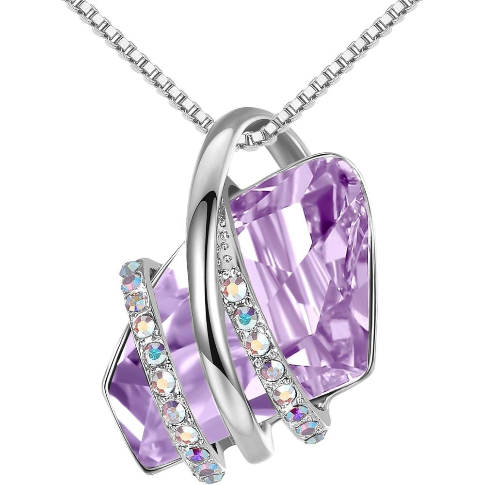 imageLeafael Wish Stone Pendant Necklace with Birthstone Crystal 18K Rose Gold PlatedSilvertone 18 206June BirthstoneAlexandrite Light Purple