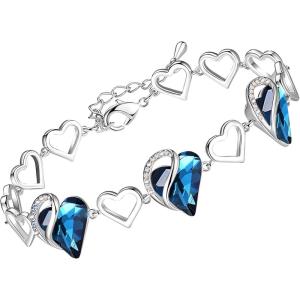 Leafael Infinity Love Heart Link Bracelets, Birthstone or Healing Stone Crystal Bracelet for Women, Silver Tone Jewelry Gifts for Her, 7-inch Chain and 2-inch Extender(09a-September-Bermuda Sapphire Blue)