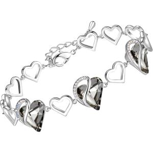 Leafael Infinity Love Heart Link Bracelets, Birthstone or Healing Stone Crystal Bracelet for Women, Silver Tone Jewelry Gifts for Her, 7-inch Chain and 2-inch Extender(14b-Healing Stone for Protection-Clear Black)