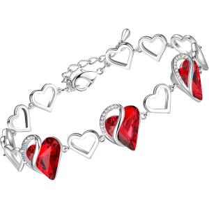 Leafael Infinity Love Heart Link Bracelets, Birthstone or Healing Stone Crystal Bracelet for Women, Silver Tone Jewelry Gifts for Her, 7-inch Chain and 2-inch Extender(01-January & July-Siam Ruby Red)