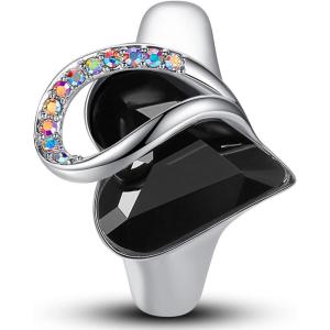 Leafael Infinity Love Women’s Adjustable Crystal Heart Ring with Birthstone Crystals Healing Stones, Jewelry Gifts for Women, Birthdays Valentine’s Day Mother’s Day, Silver-Tone, Open End, Size 6.5-8(17a-Protection-Jet Black)