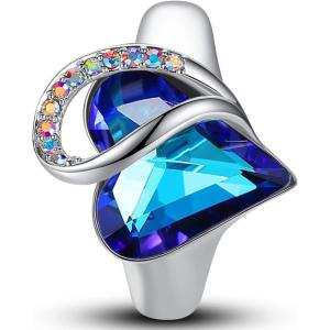 Leafael Infinity Love Women’s Adjustable Crystal Heart Ring with Birthstone Crystals Healing Stones, Jewelry Gifts for Women, Birthdays Valentine’s Day Mother’s Day, Silver-Tone, Open End, Size 6.5-8(10b-September-Health-Rainbow Sapphire Blue)
